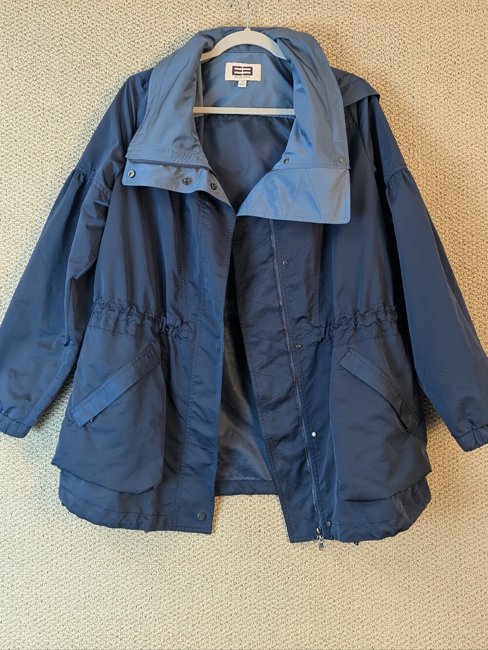 Etcetera E3 Women’s Blue Hooded Zip Parka Jacket Pockets Mid-Length Size 10